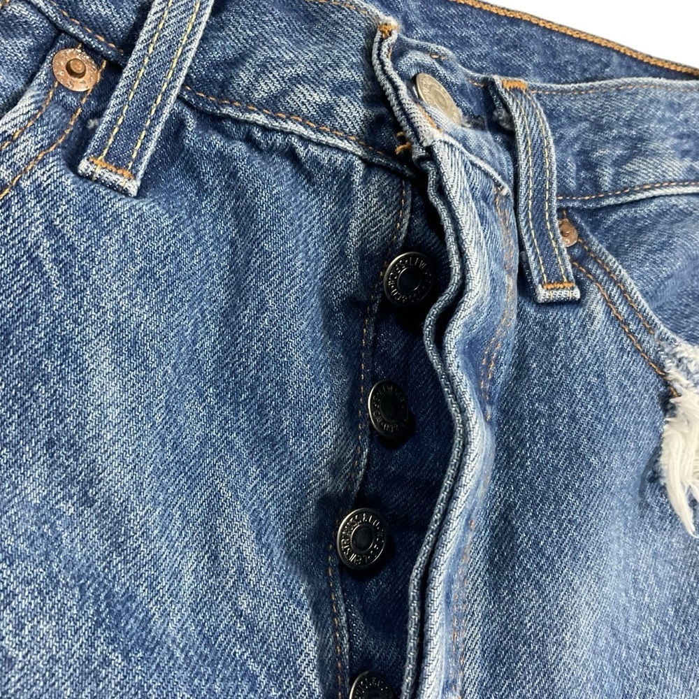 Levi’s Premium 501 High Rise Distressed Button Fly Denim Shorts Size 27 - Picture 5 of 10